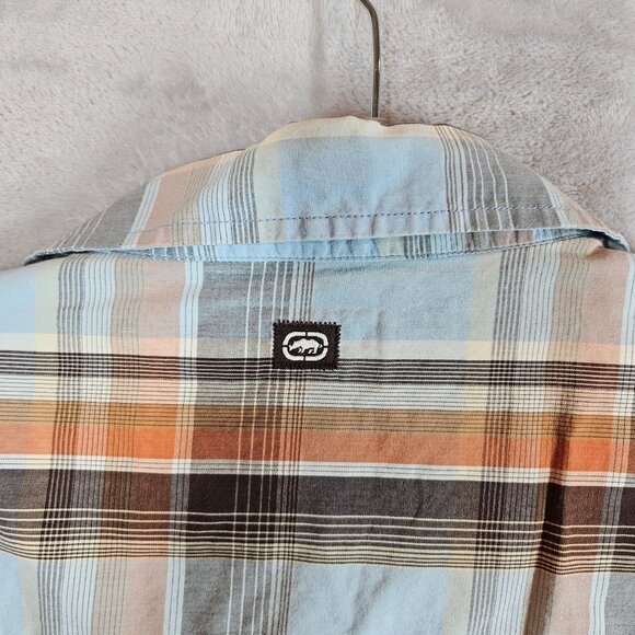 Ecko Unltd Mens Short Sleeve Plaid Button-Up Shirt Size L Cotton Blend Multicolo - Picture 4 of 12